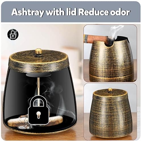 Cigar Ashtray with Lid for Outdoors Outside Patio Home Retro Decor,Large Holder Ashtray,Cigar Accessories Gifts for Men Dad Husband Boyfriend (Large) thumbnail 6