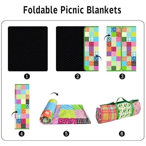 Supfitness Extra Large Picnic Blankets Waterproof Foldable (60"x 80") Boho Beach Blanket Waterproof Sandproof,3-Layer Thicking Mat Outdoor Packable Camping Blanket thumbnail 5