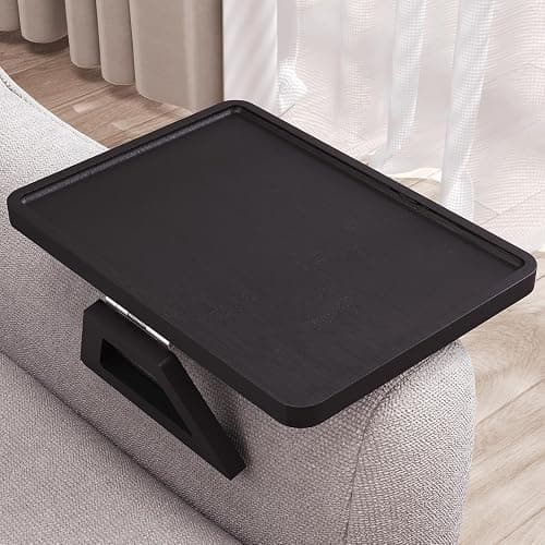 Danfoxer Couch Arm Tray,Bamboo Folding Sofa Tray,Sofa Armrest Trays Clip-On Couch Desk for Drinks,Snacks,Phone,Remote Control（Black） - Image 1