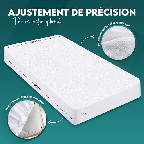 Utopia Bedding Protège Matelas 135 x 200 x 30 cm Imperméable, Certifié Oeko TEX, Alèse Drap Housse, Matelas Couvre, Respirant, Élastique Tout Autour Blanc thumbnail 2