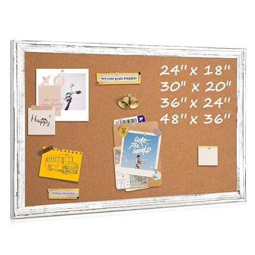 QUEENLINK Cork Board Bulletin Board, 30" x 20" Rustic White Wooden Frame Corkboard for Wall, Hanging Vision Board, Pin Board for Home Room Dorm Office Decor - Image 1