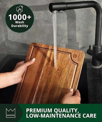 ROYAL CRAFT WOOD Wooden Cutting Boards for Kitchen Meal Prep & Serving - Bamboo Wood Serving Board Set with Deep Juice Groove Side Handles - Charcuterie & Chopping Butcher Block for Meat thumbnail 6