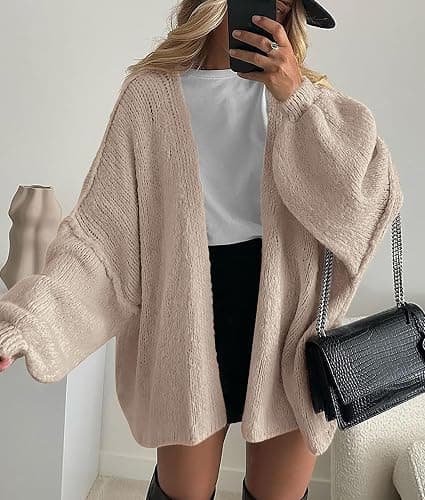 PRETTYGARDEN Womens Open Front Oversized Cardigan Sweaters | Soft Chunky Knit, Baggy Loose Fit, Long Lantern Sleeve Lightweight Sweater, Casual Daily Going Out, Fall Winter Outfits thumbnail 3