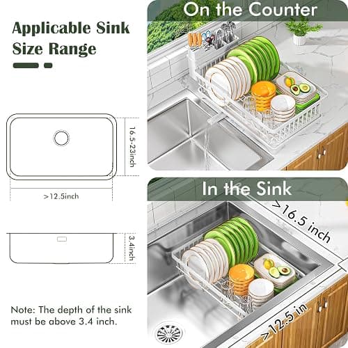 Kmiectse Dish Drying Rack for Small Kitchen Counter with Utensil Holder | Space Saving, Rust Resistant, Quick Drainage Dish Rack, Compact Dish Drainer Organizer for Home Kitchen, White thumbnail 7