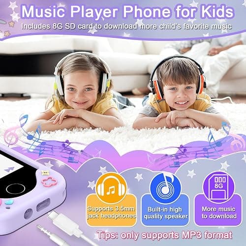 Kids Smart Phone for Girls, Christmas Birthday Gifts for Girls Age 3-10 Kids Toys Cell Phone, 2.8" Touchscreen Toddler Learning Play Toy Phone with Dual Camera, Game, Music Player, 8GB Card Purple thumbnail 7