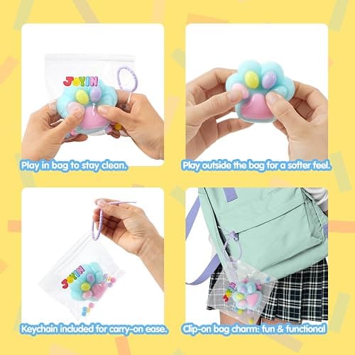 JOYIN 4 Pcs Taba Paw Squeeze Toys, Colorful Kawaii Mochi Fufu Sensory Toys, Cat Paw Taba Squeeze Toys for Party Favors, Gifts for Adults Kids thumbnail 4