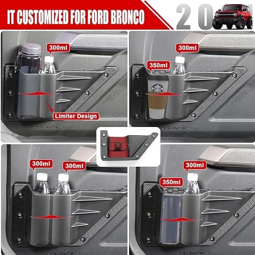 Mabett Front Door Storage Pockets for Ford Bronco Accessories 2026,2021-2025, Side Door Organizer Box fit Bronco 2/4-Door, Insert Cup Holder(2PCS) thumbnail 3