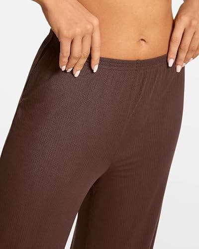 SOULVOR Natrelax Modal Ribbed Pajamas Pants | Semi Sheer Fabric, Inseams 27“ / 29" / 31”, Wide Leg, Lounge, Loose Fit, Casual Pj Bottom, Comfort Soft, Women's Sleepwear thumbnail 3