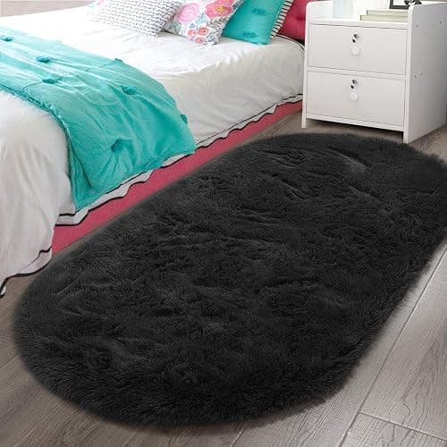 LOCHAS Ultra Soft Children Rugs Room Mat Modern Shaggy Area Rugs Home Decor 2.6' x 5.3', Black - Image 1