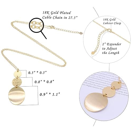 PERNNLA PEARL Long Disc Pendant Necklace for Women 18K Gold Plated Sweater Chain Fashion Jewelry thumbnail 5