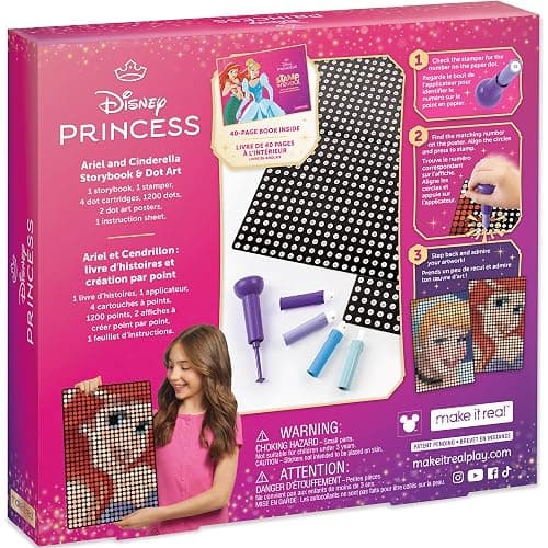 Make It Real Disney Stamp to Reveal Ariel & Cinderella Craft Kit for Kids - Create 2 Princess Dot Art Posters with 1,200 Dots & Stamper - Arts and Crafts Set for Children Aged 6+ thumbnail 2