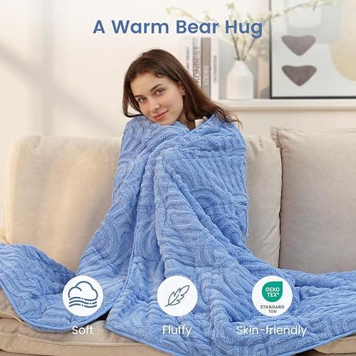 Sherpa Fleece Adult Weighted Blanket Great for Sleep, 15 lbs Dual Sided Soft Fuzzy Heavy Blankets for Couch Bed Sofa, Cozy Warm Fluffy Arched Jacquard Throw for Winter (Blue, 60" x 80", 15 Pounds) thumbnail 4