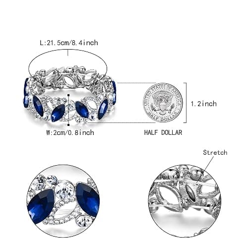 Flyonce Wedding Bridal Marquised Rhinestone Crystal Elastic Stretch Bracelets for Women thumbnail 5