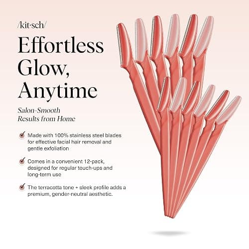 Kitsch Dermaplane Razor for Women Face – Face Razors for Women & Men, Eyebrow Trimmer & Face Shaver – Exfoliating Facial Razor & Skin Care Tool for Smoother Skin - Coral, 12 pcs thumbnail 2