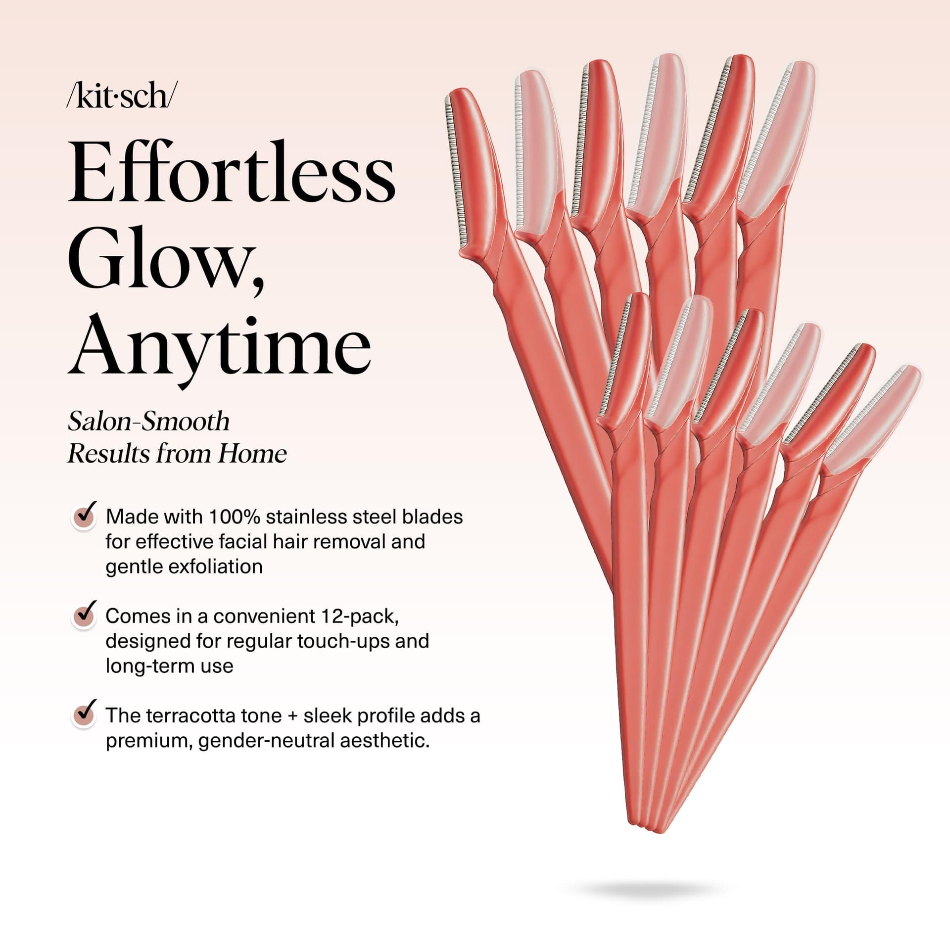 Kitsch Dermaplane Razor for Women Face – Face Razors for Women & Men, Eye Brow Razors & Face Shaver – Exfoliating Facial Razor & Dermaplaner as Skin Care Tool for Smoother Skin - Coral, 12 pcs thumbnail 2