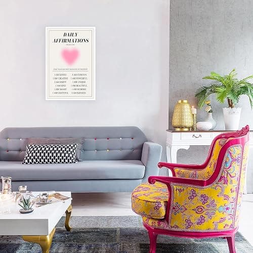 NAVIWEEK Daily Affirmations Aura Modern Canvas Wall Art Colorful Gradient Aura motivational Poster danish Trendy Pastel Minimalist Heart Shape Prints Painting cute Pink wall decor 12x16in Unframed thumbnail 3