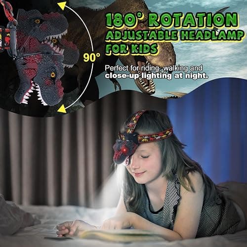 Nitigo Dinosaur Headlamp for Kids Flashlight Rechargeable Led Headlights Roar & Silent Mode, T-Rex Dinosaur Toys for Kids 3-5 4-6 5-7 6-8, Camping Gear, Easter Gifts for Boys Girls Adults thumbnail 9