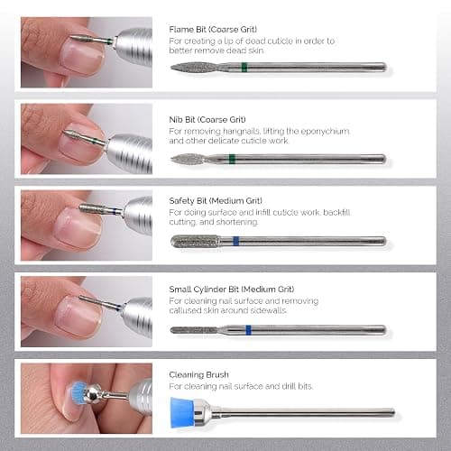MelodySusie 10pcs Nail Drill Bits Set, 3/32 Inch Diamond Cuticle Nail Bits Kit for Nail Drill E-File, Manicure Pedicure Remover Tools for Acrylic Gel Nails, Salon Home Nail Care Supplies, Silver thumbnail 4