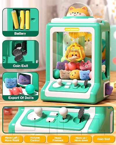 Claw Machine for Kids, Mini Vending With Game Coins & Music, Prize Dispenser Toys for Girls and Boys, Electronic Claw Game for Party Birthdays, Includes 30 Mini Toys (Doggy Green) thumbnail 5