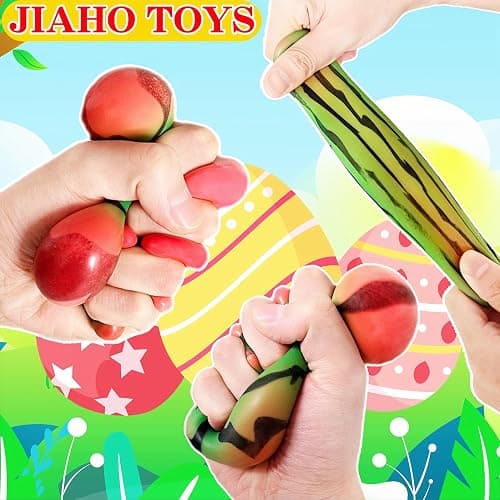 JIAHO Squishy Watermelon Stress Balls for Kids and Adults, Fruit Dough Balls, Fidget Toys, Anxiety Relief Stretch Balls, Squishy Toys for Kids Prizes, Party Favors | Change Color Squeeze Ball thumbnail 2