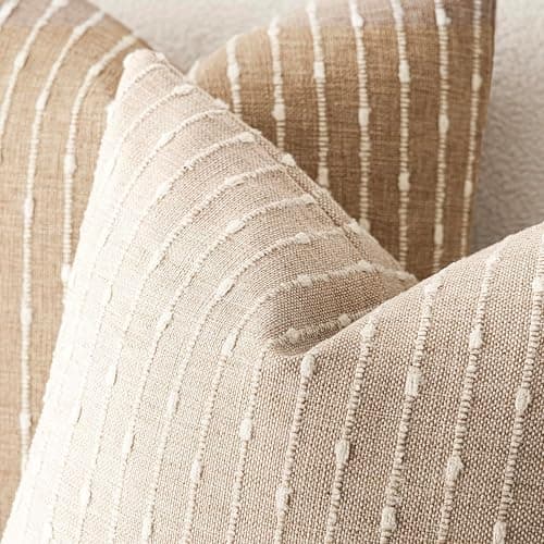 Foindtower Pack of 2 Decorative Jacquard Boucle Throw Pillow Covers Accent Textured Striped Pillowcases Soft Boho Modern Cushion for Couch Sofa Bedroom Living Room Home Decor 20x20 Inch Natural Beige thumbnail 4