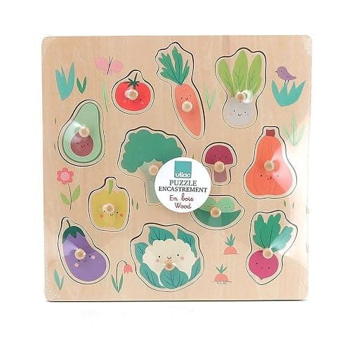 Vilac - Encastrement en Bois Les Légumes du Jardin - 2 Ans+, Multicouleur | Formes à associer et manipuler | développe la motricité fine et la reconnaissance | pièces illustrées | idée cadeau ludique thumbnail 8