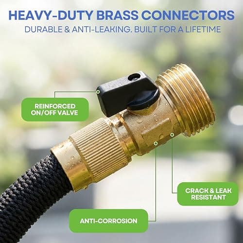J&B XpandaHose 75ft Expandable Garden Hose, Lightweight, Brass Connectors | Ultra Strong 3750D fabric, 4-layer latex core, expands 3X, kink & leak-resistant, 10-pattern nozzle, storage bag thumbnail 5