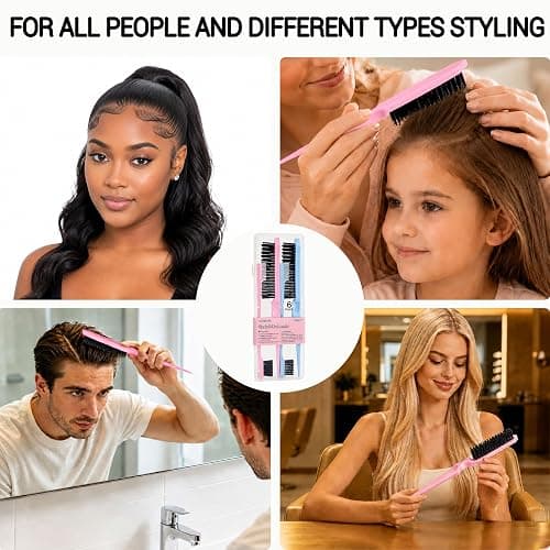 Aigee Slick Back Hair Brush & Edge Brushes and Combs Set,6Pcs in box | 2Pack 3RowTeasing Bristle Brush& 4Pack Double Sided Edge Control Brushes Professional Edge Control Hair Brush Comb for women thumbnail 7