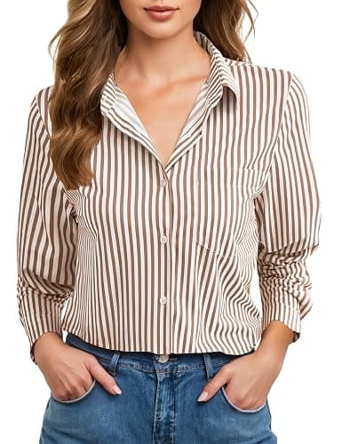 COUXILY Soft Wrinkle-Free Button Down Stretch Shirts for Women, Breathable Moisture-Wicking Casual Work Dress Tops - Image 1