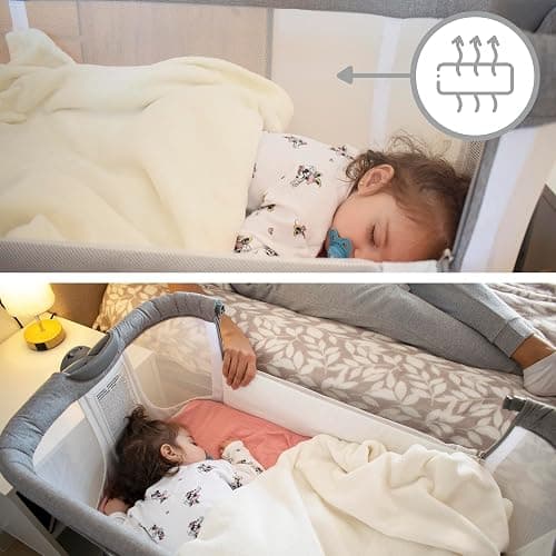 Twinly - Beistellbett 2-in-1, Babybett Faltbar und Höhenverstellbar COMFORTLY, 0-6 Monate, 5 Höhenstufen, Atmungsaktive Matratze, Netzseiten, 4 Rollen, Tragetasche, Einfach zu Transportieren (Beige) - Beige thumbnail 8