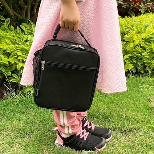 FlowFly Kids Lunch Box Insulated Letter Print Soft Bag Mini Cooler Back to School Thermal Meal Tote Kit for Girls, Boys, Black thumbnail 9