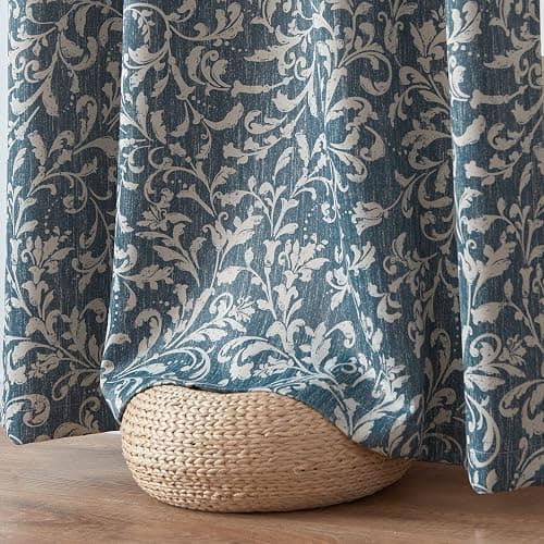 jinchan 80% Blackout Curtains for Living Room, Farmhouse Drapes with Scroll Floral Patterned for Bedroom, Extra Long Grommet Thermal Insulated Curtains, Vintage Drapes 108 inch Length 2 Panels Blue thumbnail 8