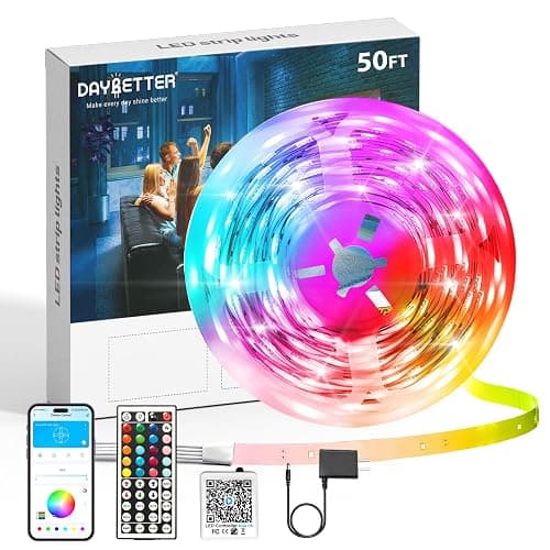 DAYBETTER Led Strip Lights 50 ft, Music Sync RGB Led Light Strips with Remote and App Control, Color Changing Led Lights for Bedroom, Home, Kitchen, Party, Room Decor - Image 1