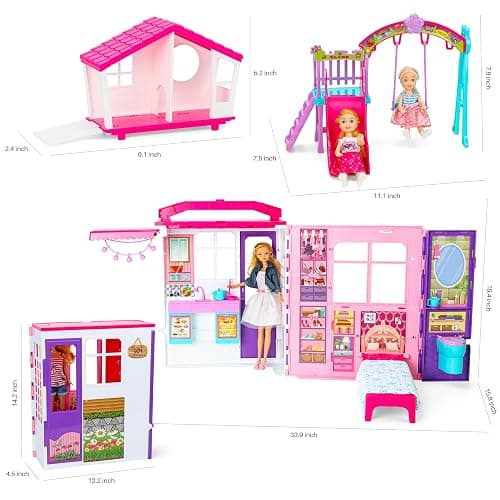 Style Shine Doll House Portable & Foldable Dollhouse w/ 60+ Pcs & 2 Dolls, Play House Toy with Bedroom Bathroom Kitchen Furniture Playset, Playhouse Gift for Girl Kid Toddler thumbnail 3