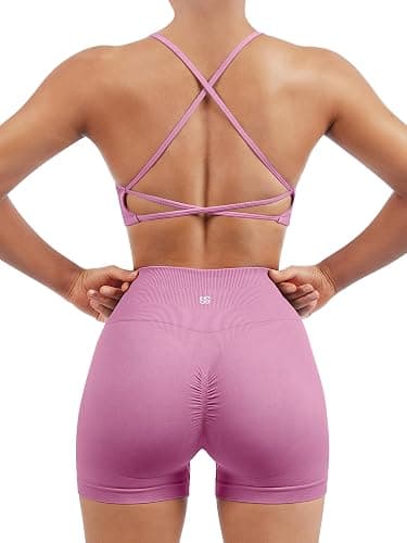 SUUKSESS Women Seamless Workout Sets Strappy Sports Bra High Waist Booty Shorts Outfits - Image 1