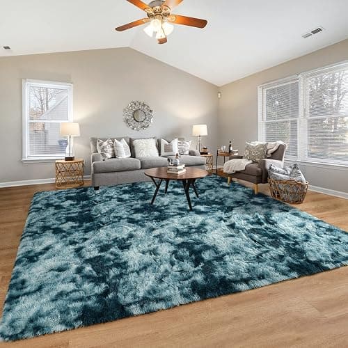 Pettop Fluffy Tie-Dye Peacock Blue Rug for Bedroom Living Room, 3x5 Feet Super Soft Shaggy Plush Fuzzy Rugs for Girls Kids Boys, Non-Slip and Washable Rug for Nursery Classroom, Carpet for Rooms Decor thumbnail 6