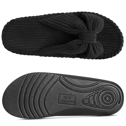 Litfun Orthopedic House Slippers for Women Arch Support Cross Bow Indoor Slippers Corduroy Bedroom Shoes Open Toe Slip On thumbnail 5
