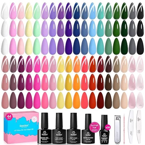 Beetles Deal Box 36 Colors Summer Gel Nail Polish Set, 44 Pcs HEMA-Free TPO-Free Soak Off UV Gel Harmony Palette Gel Polish Set with Base Coat Glossy Matte Cat Eye Top Coat Nail Tools DIY Women Gift thumbnail 9