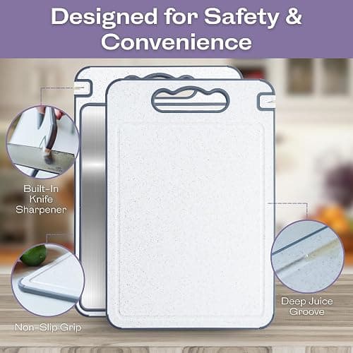 Non-Toxic Cutting Board – Double-Sided Stainless Steel & Wheat Straw – Dishwasher Safe, BPA-Free, Juice Groove, Built-In Knife Sharpener, Non-Slip – 14.4” x 9.8” Kitchen Chopping Board thumbnail 5