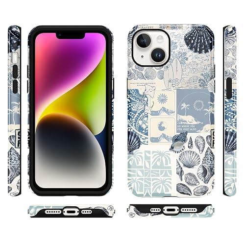 lioscre Case Compatible with for iPhone 13/iPhone 14 6,1'', Beach Blue Collage Coast Cute Aesthetic Protective Phone Case, Vintage Trendy Scratch Resistant Shockproof Cover Case for Girl Boy Women Men thumbnail 5