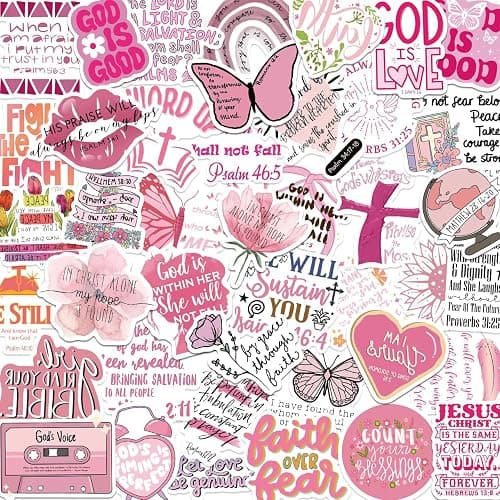 50 PCS Bible Verse Stickers Jesus Inspirational Pink Christian Stickers Faith Bible Scripture Sticker Religious Sticker for Adults Faith Based Gifts thumbnail 8