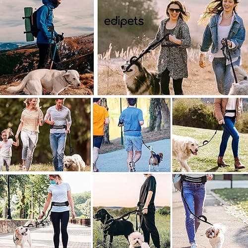 Edipets, Laisse Canicross, Main Libre Chien, pour Ceinture, Running, Anti-tirons, réfléchissant, 160-220 cm (Noir) thumbnail 6