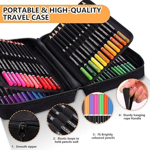 NICETY Colouring Pencils Art Set - 76 Coloured Pencils for Adults Artist, Quality Oil-based Soft Core Coloured Leads Professional Pencils Perfect for blending, in Zipper Case thumbnail 3