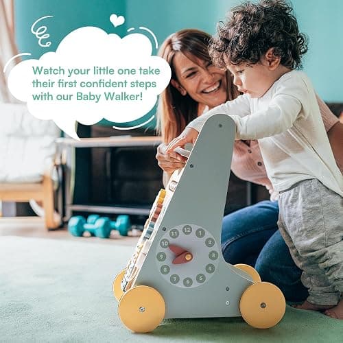 RUBOD Wooden Baby Walker, Baby Push Walker with Activity Center and Storage for Boys and Girls Learning to Stand and Walk, Ages 0-1 thumbnail 7