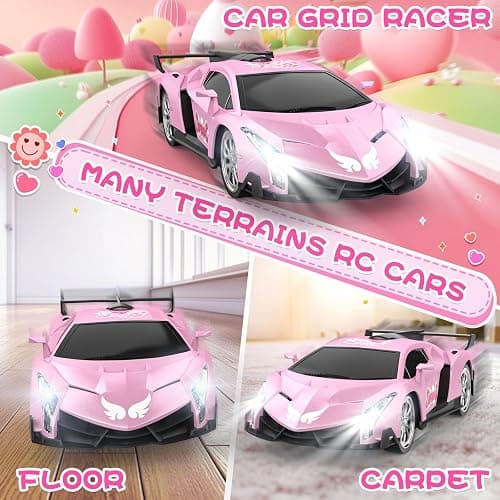Growsland Remote Control Car for Girls, 1:18 Pink RC Cars Toys for Kids Girl Electric Vehicle Toy Car Hobby Racing Car with Lights & Controller, Birthday Gifts for Girl Boys Age 3 4 5 6 7 8 9 Year Old thumbnail 5