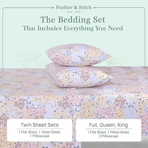 Feather & Stitch Softest 100% Cotton Sheets, 300 Thread Count Percale Weave Bedding, 16" Deep Pocket, Cooling Sheets, Breathable Bed Set, Hotel Premium Quality (King, Victorian Floral) thumbnail 4