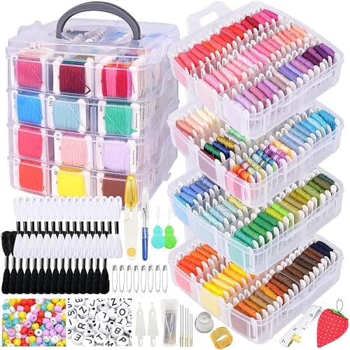 VICOVI 1080 Pack Embroidery Floss Thread Kit Including 200 Colors and 30 SkeinsWhite & Black Embroidery Thread Cross Stitch Sewing Thread with 850 Pcs Cross Stitch Tool and 4-Tier Transparent Box - Image 1