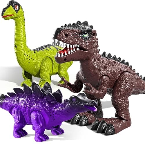 TEMI 3 Pack Electrical Walking Dinosaur Toys for Toddlers 3-4 3-5 Years with Sound and Light Up, Toddler Robot Dinosaur, Brachiosaurus, Stegosaurus Dinosaur Figures for Kids thumbnail 9