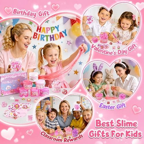 6-Pack Pink Slime Kit for Girls, Cloud Butter Squishy Birthday Gift Set | Party favor, goodie bag stuffer, Easter basket filler and sensory toy for kids ages 4-10 thumbnail 9