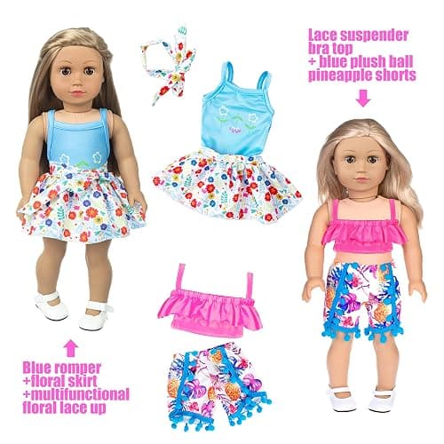 iBayda 18 Inch Doll Fashion Clothes - 10 Sets Include Outfits, Mermaid Dress, Bikini, Hats & Handbags Accessories (Doll Not Included) thumbnail 3